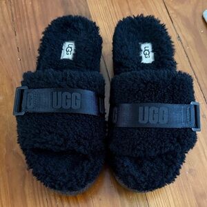 UGG Black Fuzzy Slippers